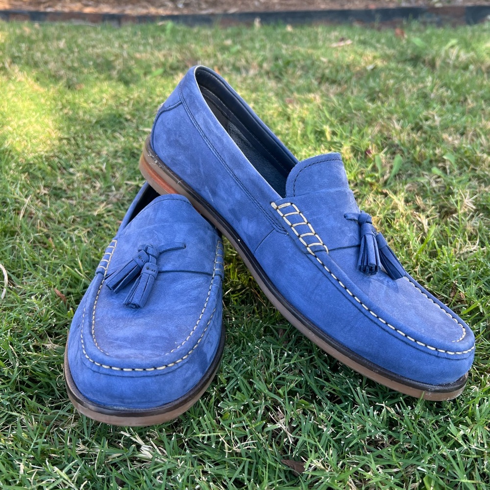 Blue Suede Tassel Loafers
